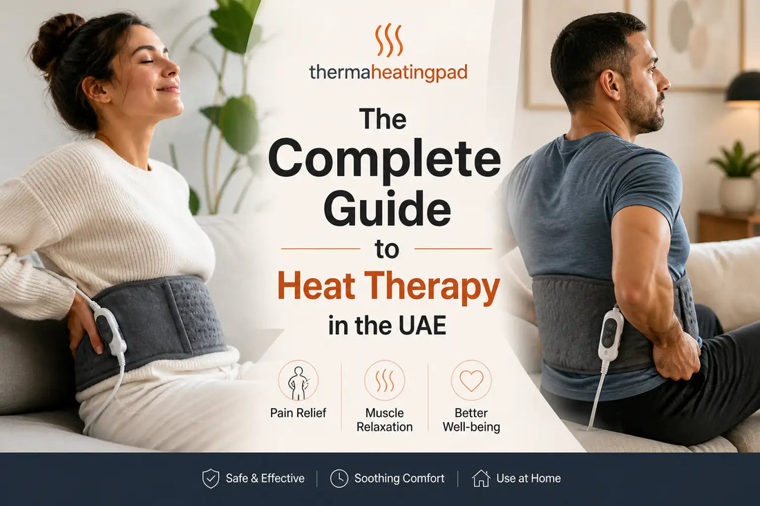 Person finding relief from lower back pain using an electric heating pad in a modern living room setting.